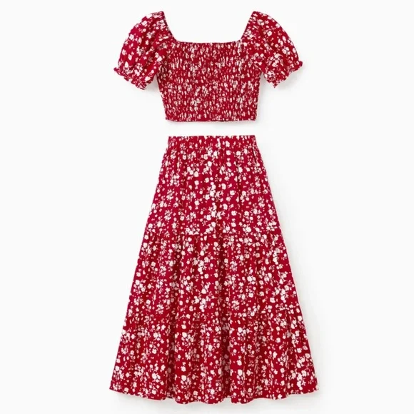 Women Red Floral Two-Piece Set - Picture 6 of 9